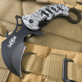 Razor Tactical Karambit Spring Assisted Open Folding Pocket Knife Curve Blade (Color: Gray)