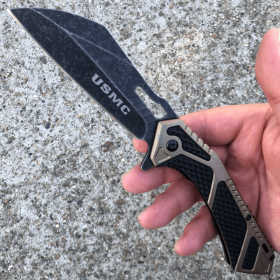 8.75" USMC Marines Military Spring Open Assisted Folding Pocket Knife Blade (Color: Bronze)