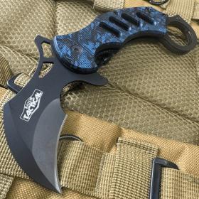 Razor Tactical Karambit Spring Assisted Open Folding Pocket Knife Curve Blade (Color: Blue)